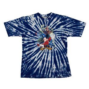 Vintage 90s Walt Disney World Blue Tie Dye T Shirt Medium Four Parks One World